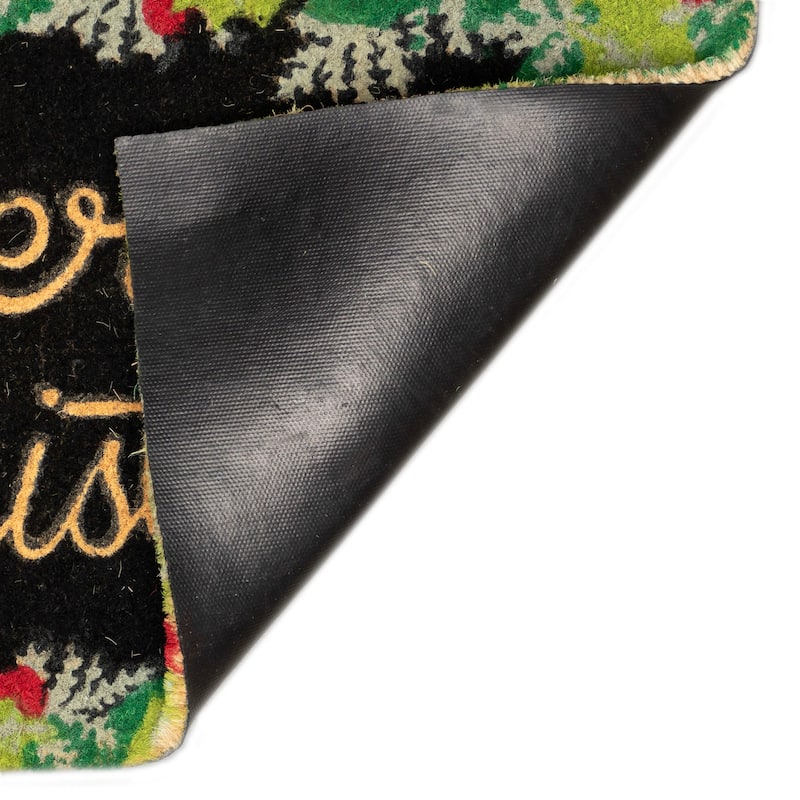 Liora Manne Natura Merry Christmas Holly Outdoor Mat Black 18"x30"