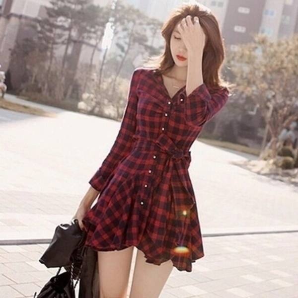 Shop Korean Casual Dress Ladies Fashion Shirtdress Sexy Mini