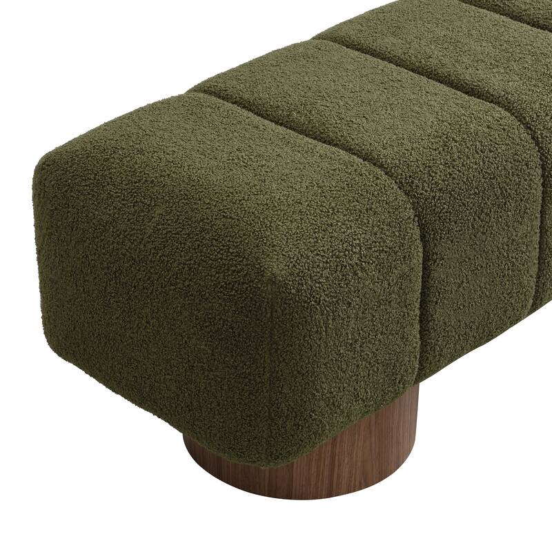 Green Boucle Upholstered Dining Bench Ottoman - No-Assembly End-of-Bed Footstool for Living Room