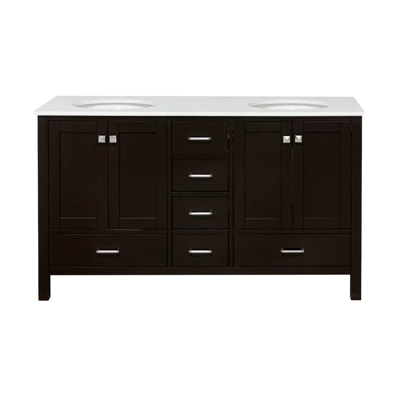 KitchenBathCollection Horizon 60" Double Bathroom Vanity with Engineered White Top