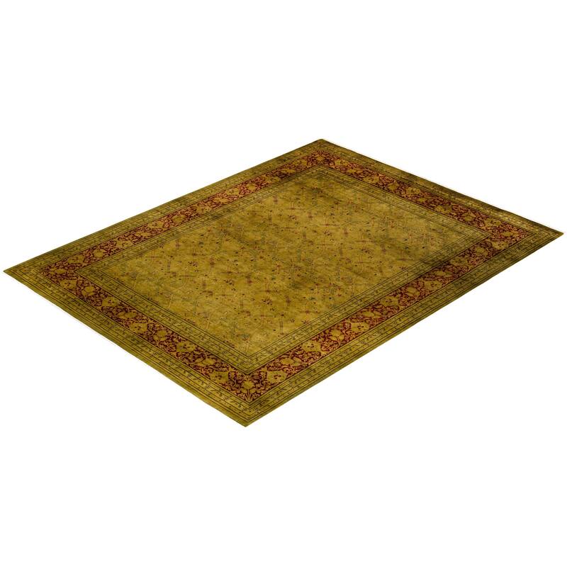 Overton Hand Knotted Wool Vintage Inspired Modern Contemporary Overdyed Green Area Rug - 9' 1" x 12' 0"