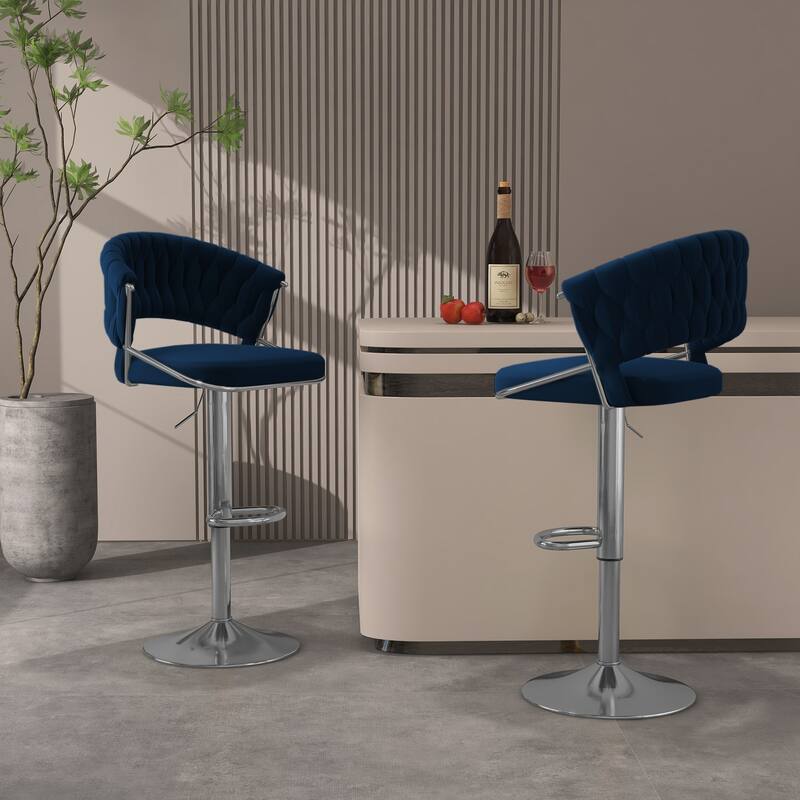 Modern Velvet Counter Bar Stools with Backs(Set of 2)