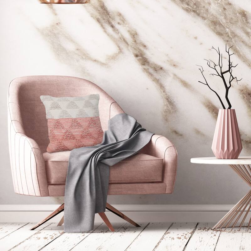 Handwoven Jacquard Square Cotton Throw Pillow Cover - 20" - Cream and Pink