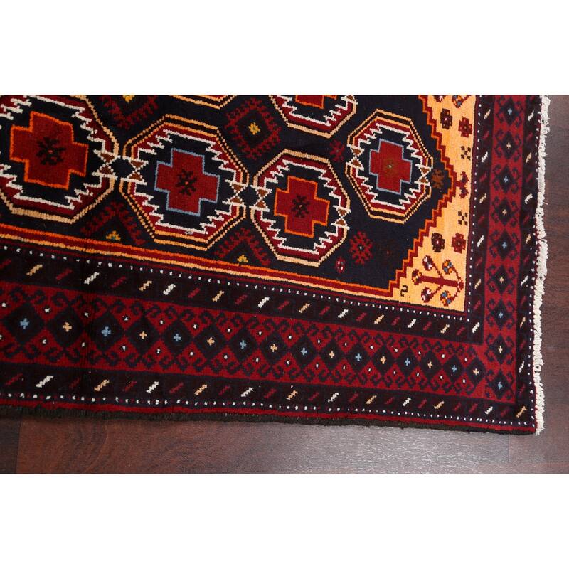 Geometric Balouch Persian Runner Rug Hand-knotted Wool Carpet - 3'3" x 6'7"