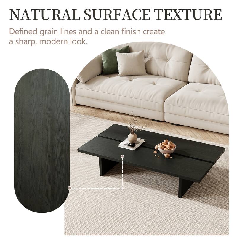 47" Mid Century Modern Black Wood Coffee Table,Rectangle Coffee Table for Livingroom
