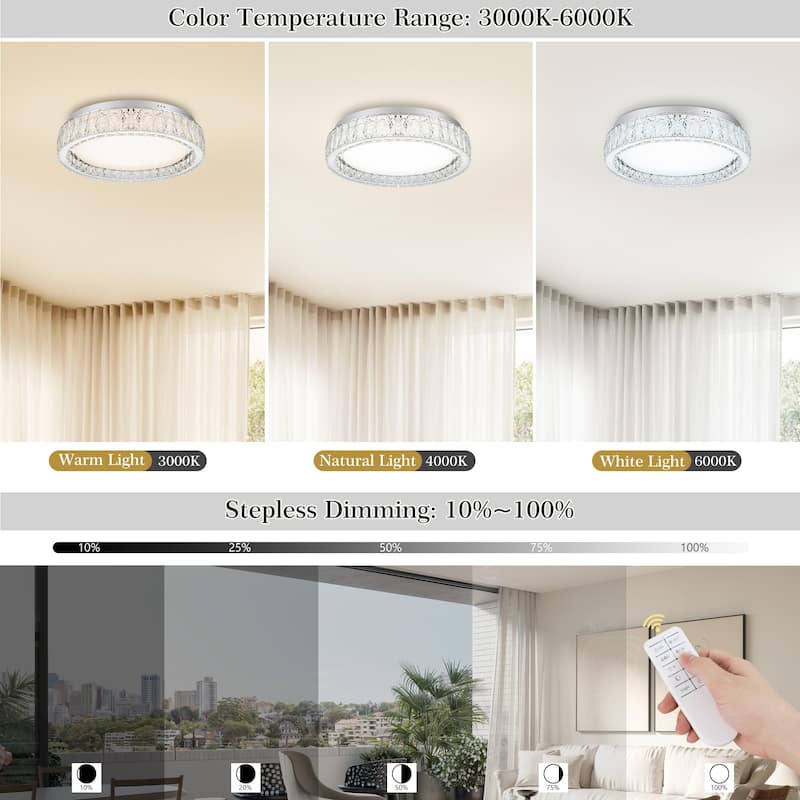 Chrome LED Flush Mount Ceiling Light With Clear Crystal Accents
