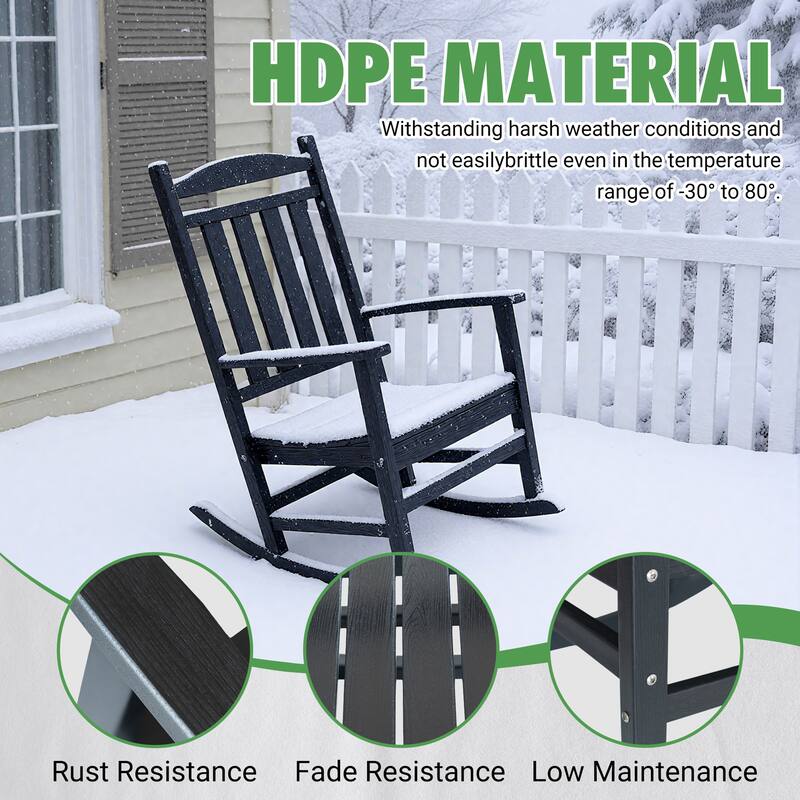 Outdoor Adirondack Rocking Chair, All-Weather Patio Rocking Chairs, HDPE Plastic Outdoor Rocking Chairs with Wide Back