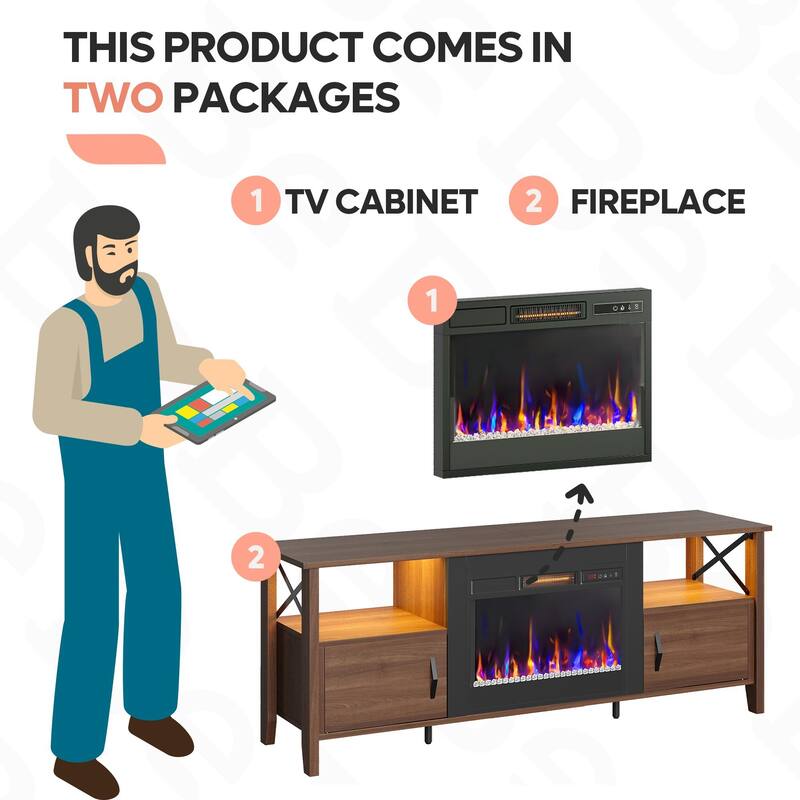 Bestier TV Stand, LED Media Console with Storage, with Electric Fireplace and LED and Adjustable Storage Cabinet