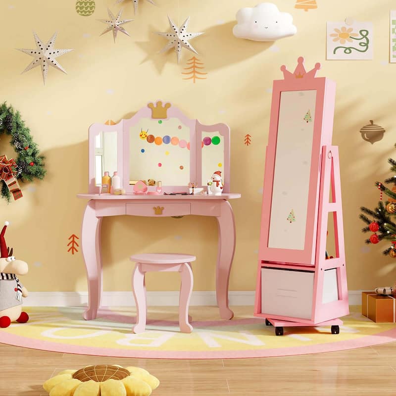 Costway Kids Jewelry Cabinet with Full-Length Mirror Foldable Drawer - See Details