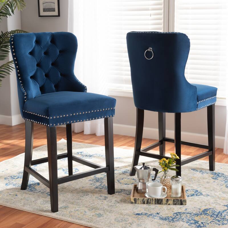 Howell Modern Transitional Velvet and Dark Wood 2-PC Counter Stool Set