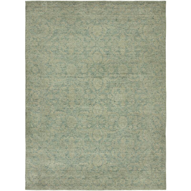 Modern Blue Hand-Knotted Wool & Viscose Area Rug
