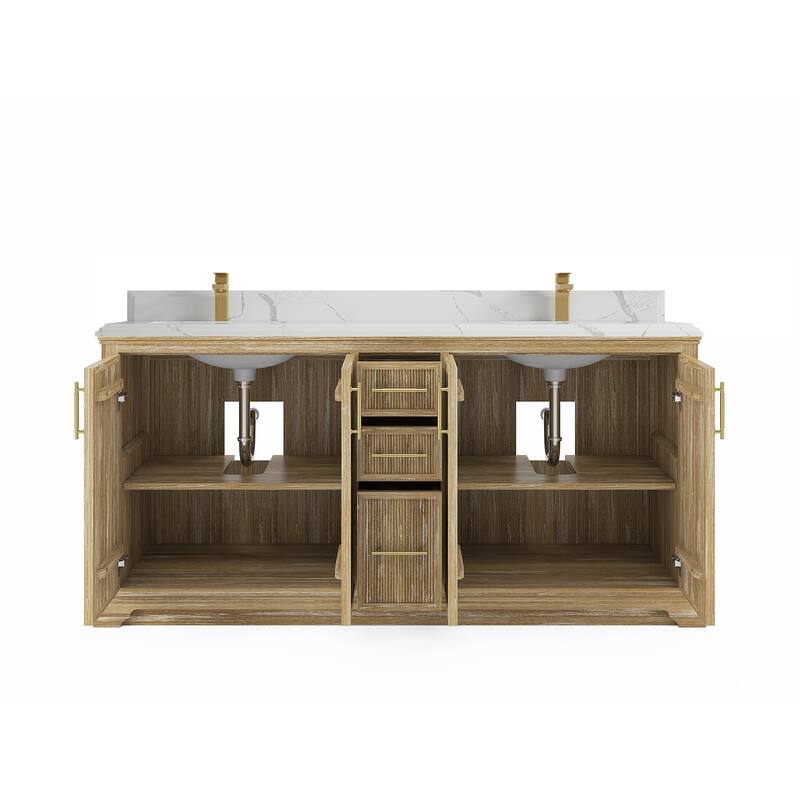 Willow Collections 72 x 22 Alys Solid Teak Wood Double Sink Bathroom Vanity with Quartz or Marble Countertop