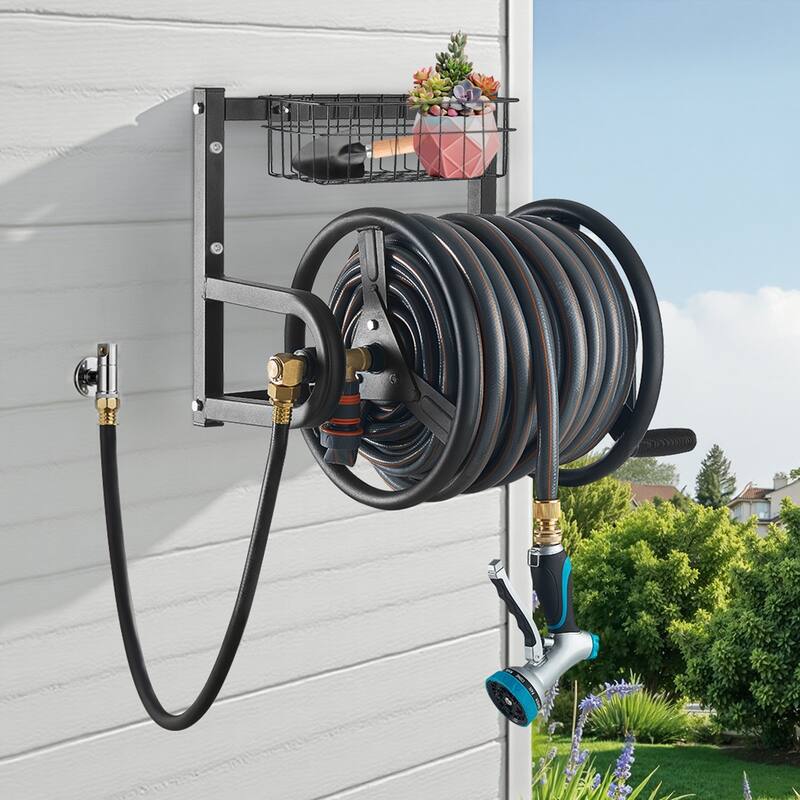 Outdoor Hose Reel Wall Mount 125ft Heavy Duty with Fittings - 22.05 x 18.90 x 16.54 inches