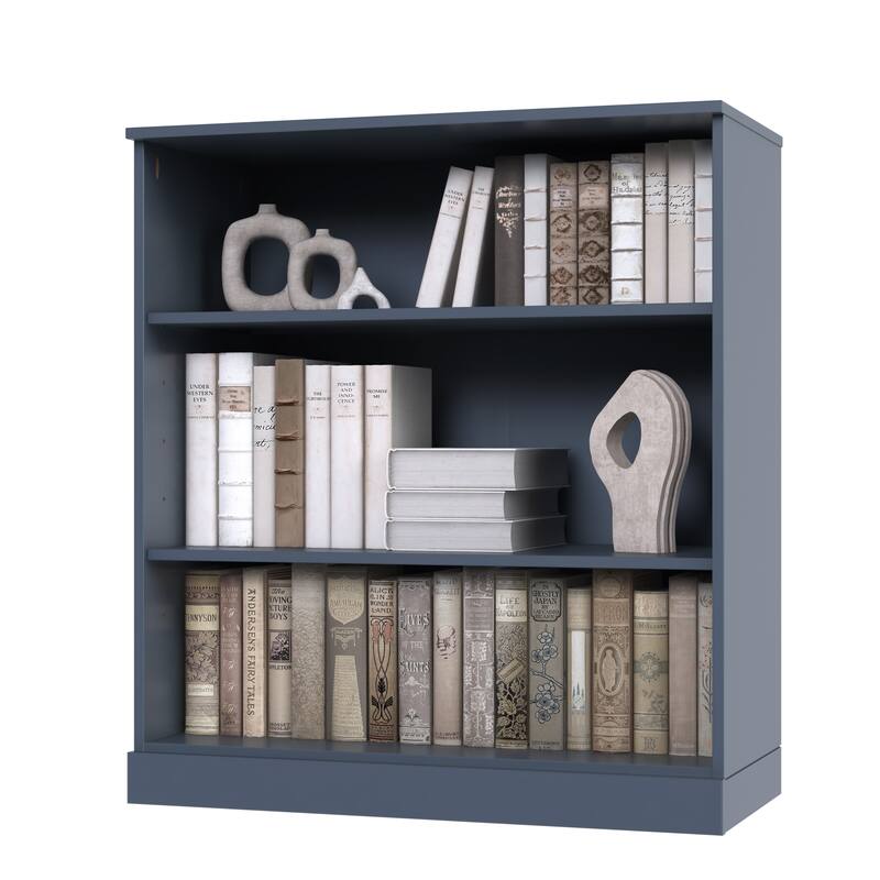 Palace Imports 100% Solid Wood 3-Shelf Bookcase, Adjustable Shelves, 32" Wide, 35.75" Tall