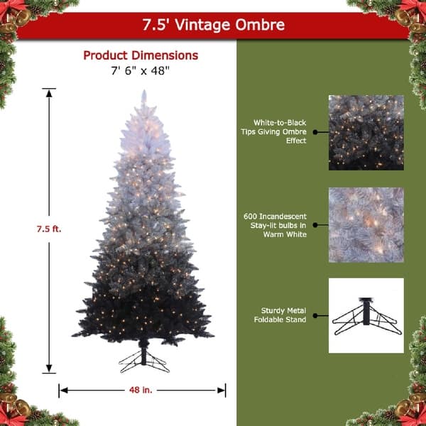 Gerson 7.5-foot Pre-lit Black Ombre Artificial Spruce Christmas Tree ...