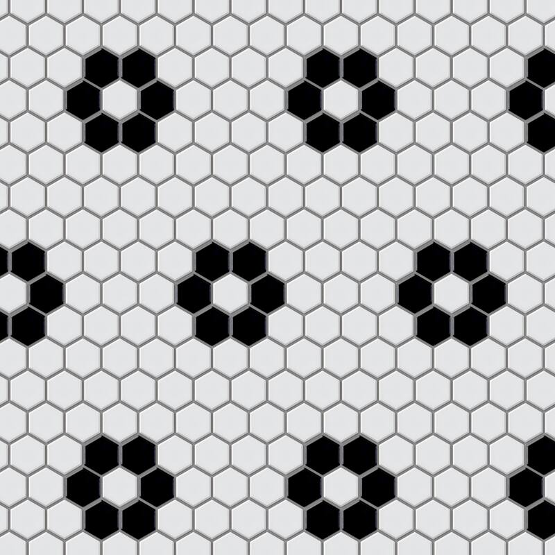 Merola Tile Metro 1" Hex Glossy Wht w/Flower 10-1/4"x11-7/8" Porcelain Mosaic Tile