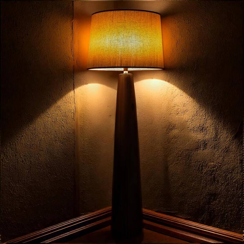 Brown 59" Tall Resin Floor Lamp with Woodgrain Base and Linen Shade