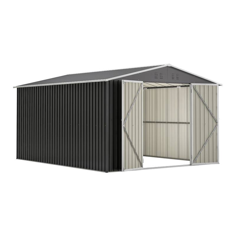 GDFStudio - Cassandra Large 10 x 10 FT Outdoor Metal Storage Shed with Lockable Doors
