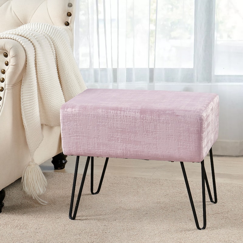 Textured Velvet Ottoman - 19" x 13" x 17" H - Softpink