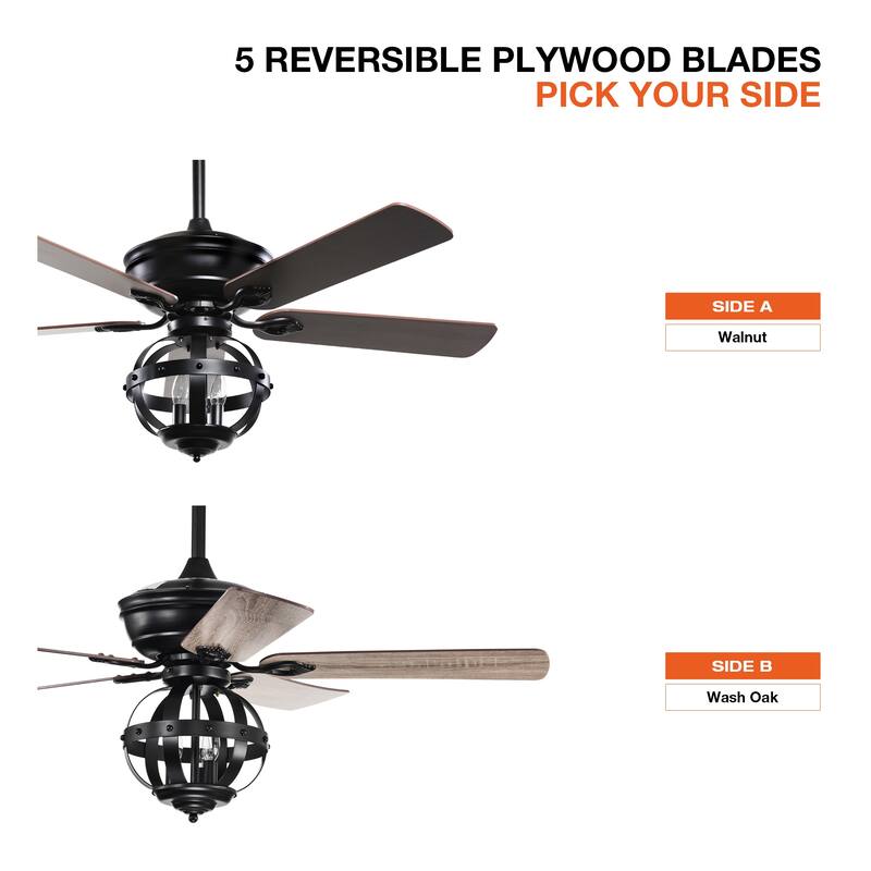 50" Industrial Wooden 5-Blade Ceiling Fan with Light Kit and Remote