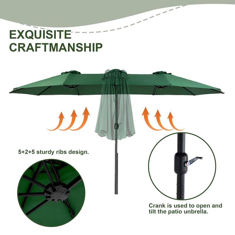 HOMEFUN 14.8 Ft Double Sided Outdoor Umbrella Rectangular Large with Crank