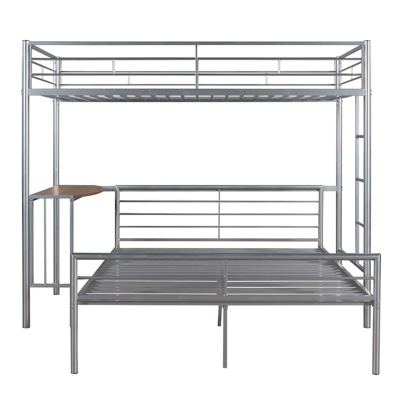 Metal Bunk Bed with Desk, Ladder and Quality Slats for Bedroom