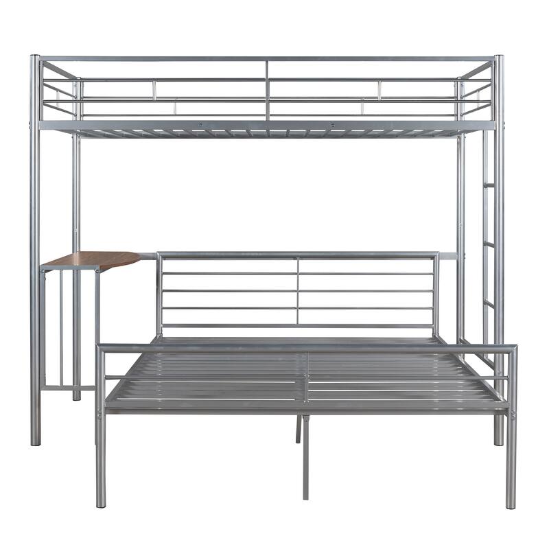 Twin-Full Bunk Bed with Desk and Storage, Heavy-Duty Metal Frame, Easy Assembly