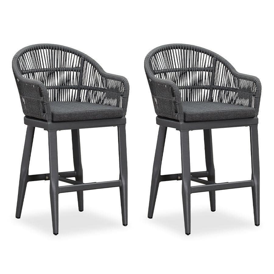 PURPLE LEAF Rattan Barstools Modern Wicker Dining Chairs Set of 2 Counter Stools with Cushion and Back Outdoor Bar Stools