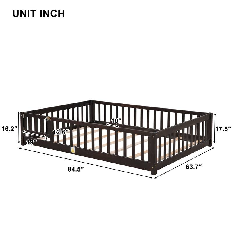 Floor Platform Bed With Fence Guardrails And Door
