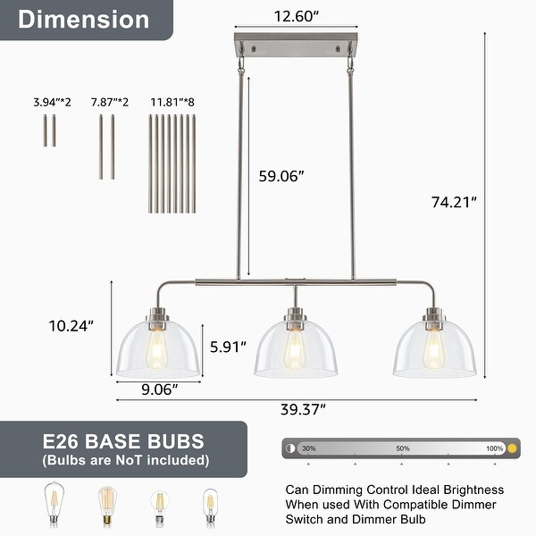 Starsky 3-Light Linear Clear Glass Pendant - On Sale - Bed Bath
