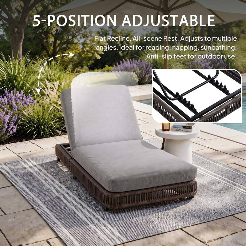 Outdoor Chaise Lounge Chair with Adjustable Backrest Patio Pool Lounge
