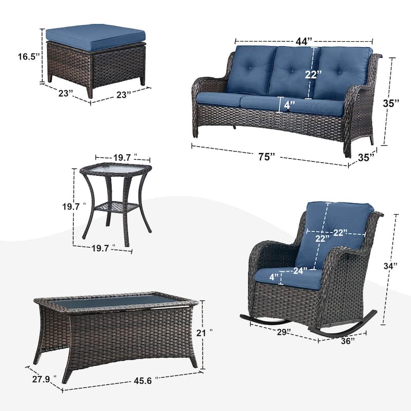 Gymojoy 7-Piece Outdoor Wicker Patio Furniture with 3 Seat Sofa, Rattan Coversation Set with Water Resistant Thick Cushions