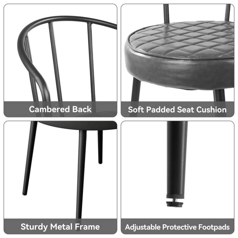 Set of 2 Leather Dining Chairs with Metal Frame