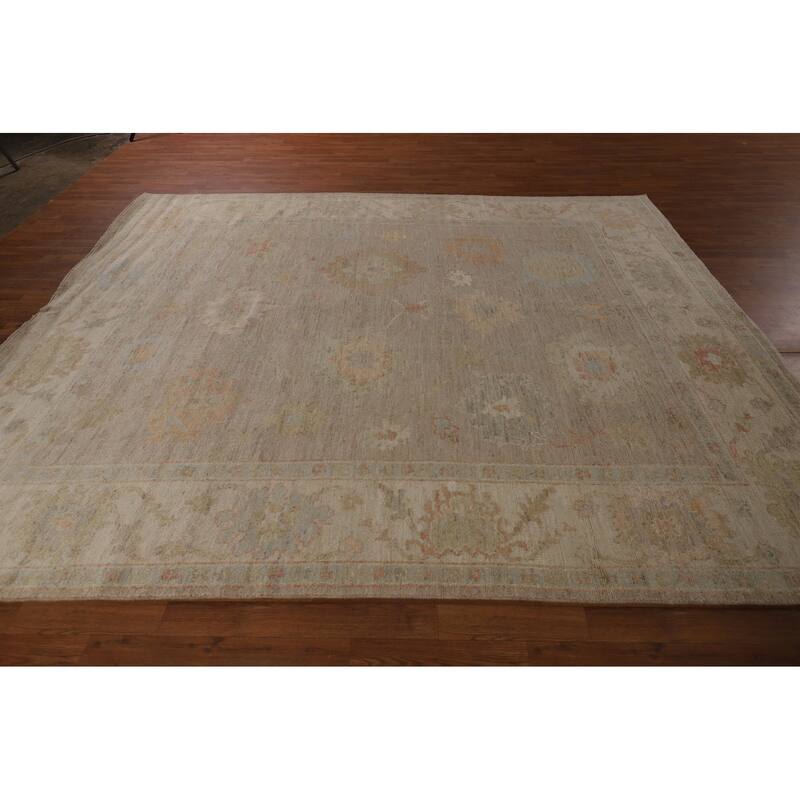 Beige Oushak Turkish Area Rug Hand-Knotted Transitional Wool Carpet - 8'3"x 9'8"