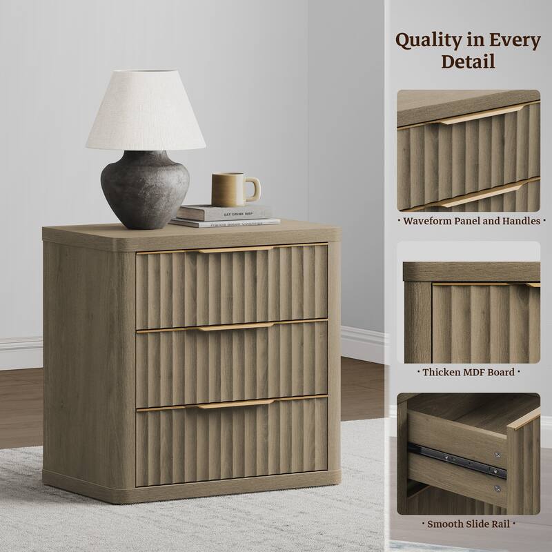 Versatile Retro Nightstand 3 Drawers Wavy Design