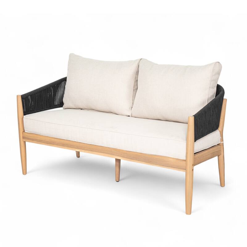 Roomfitters Verona Outdoor Acacia Wood Loveseat with Rope Detail - Beige,Black,Natural