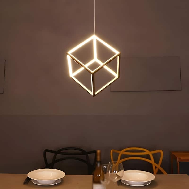 Cube 1 Light LED Integrated Minimalist Black or Gold Square Geometric Pendant Lamp