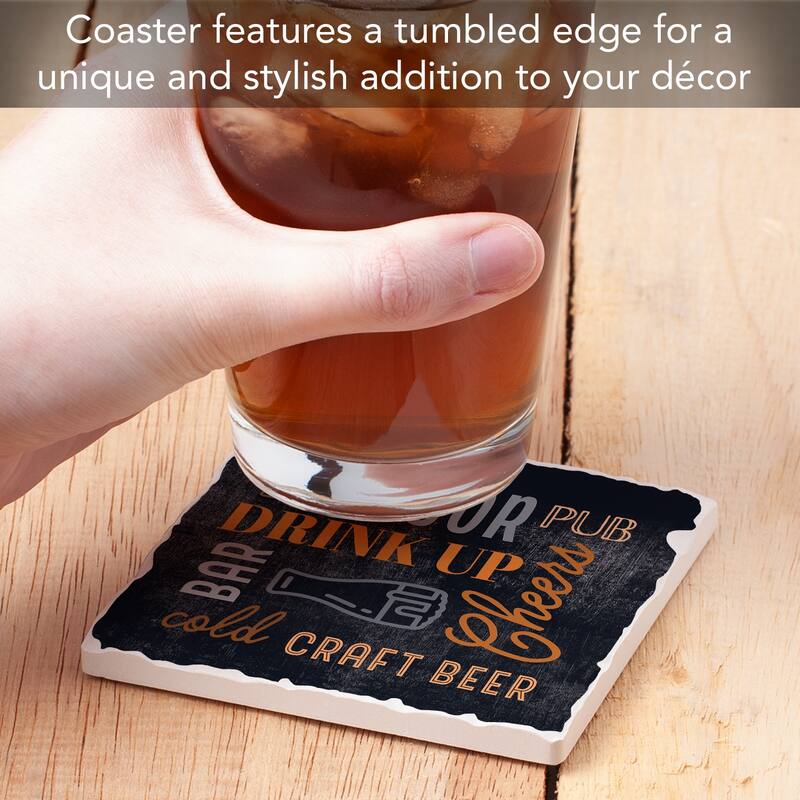 Drink Up 4 Pack Absorbent Stone Coasters with Cork Backing 4" Square Made in The USA Absorbent Wipes Clean