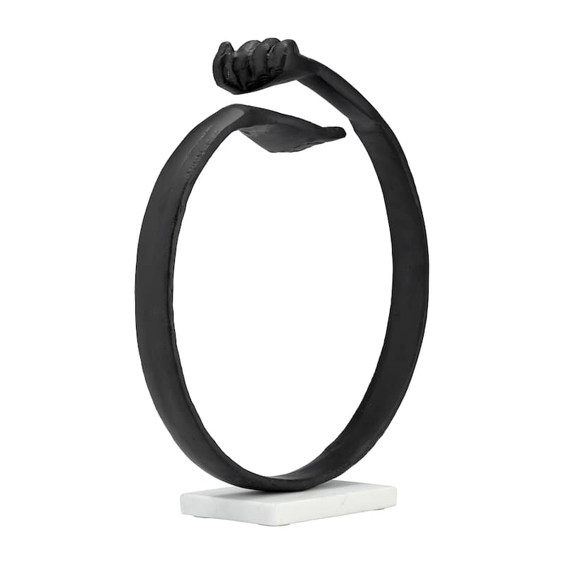 Metal, 15" Hand Ring On Base Sculpt , Black/White, Round, 15"H, Solid Color - 13" x 4" x 15"