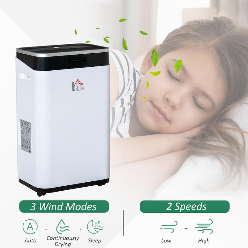 HOMCOM 215 sq.Ft Portable Quiet Dehumidifier for Home Laundry Room Bedroom Basement, 42pt Electric Moisture Air De-Humidifier