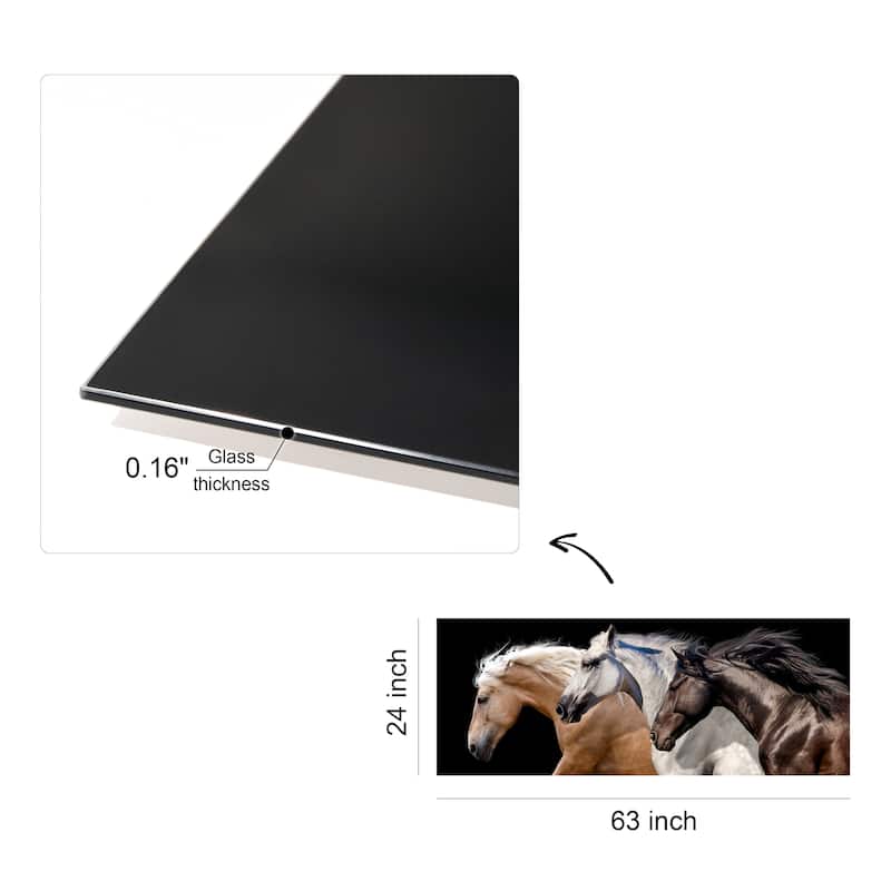 Horses Wall Art on Frameless Free Floating Tempered Glass