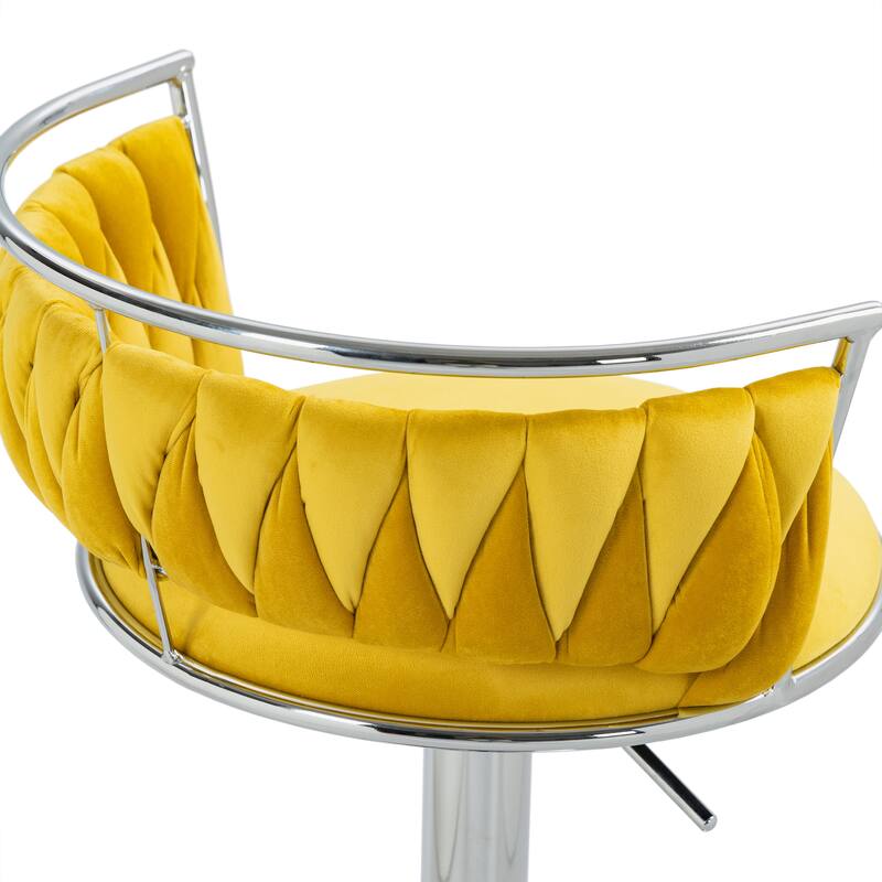 4 Set Modern Velvet Adjustable Swivel Bar Stools with Metal Frame