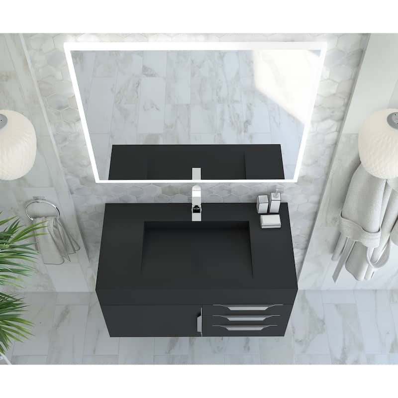 Nile 36" Wall Mounted Bathroom Vanity Set w/ Black Top