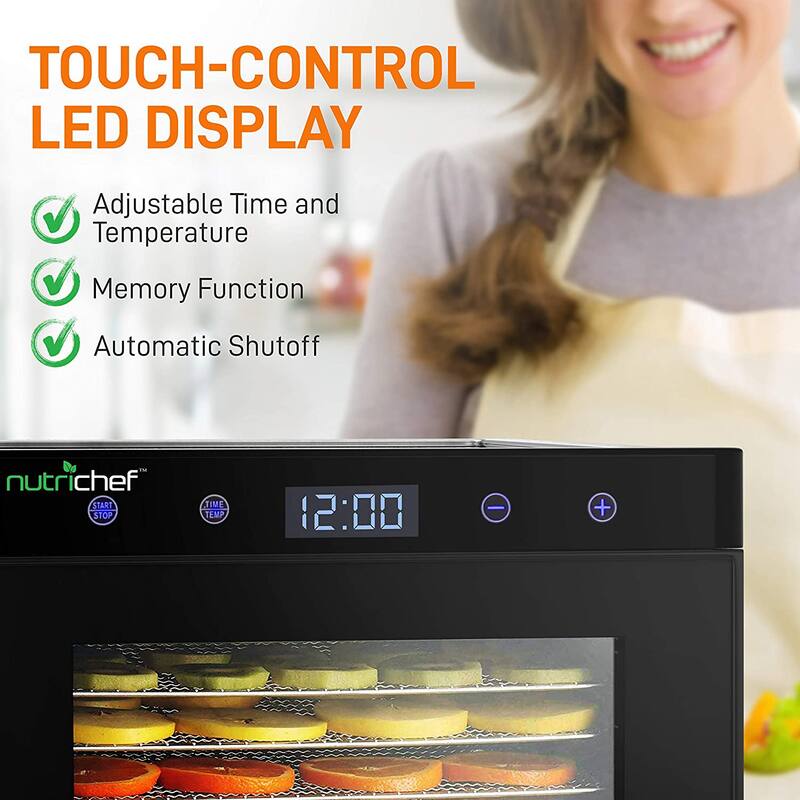NutriChef Electric 600 Watts Countertop Food Dehydrator with 6 Trays, Silver - 22.84