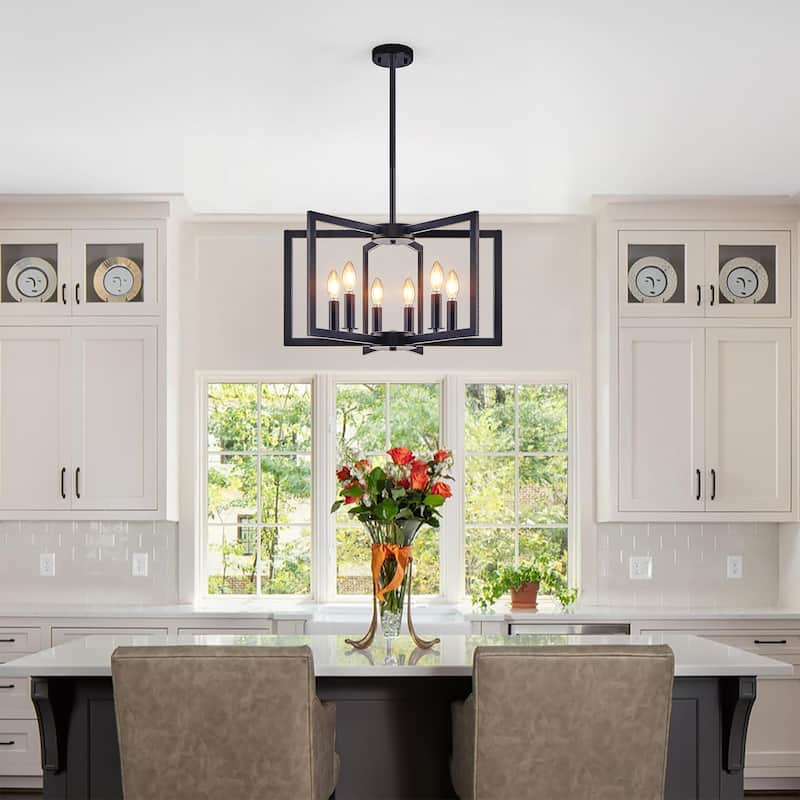 22" 6-Light Black Geometric Chandelier - Industrial - Living Kitchen (Bulb Not Included)