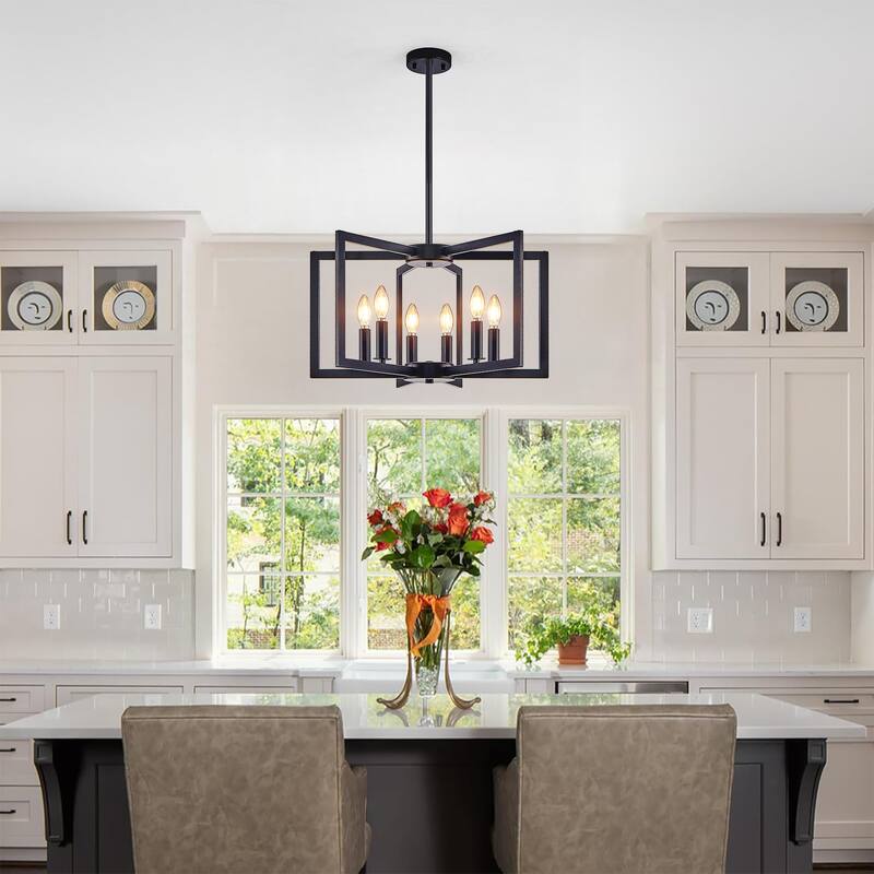 22" Modern Geometric 6-Light Chandelier - Industrial Metal Pendant Light Fixture for Living Room,(Bulb Not Included)
