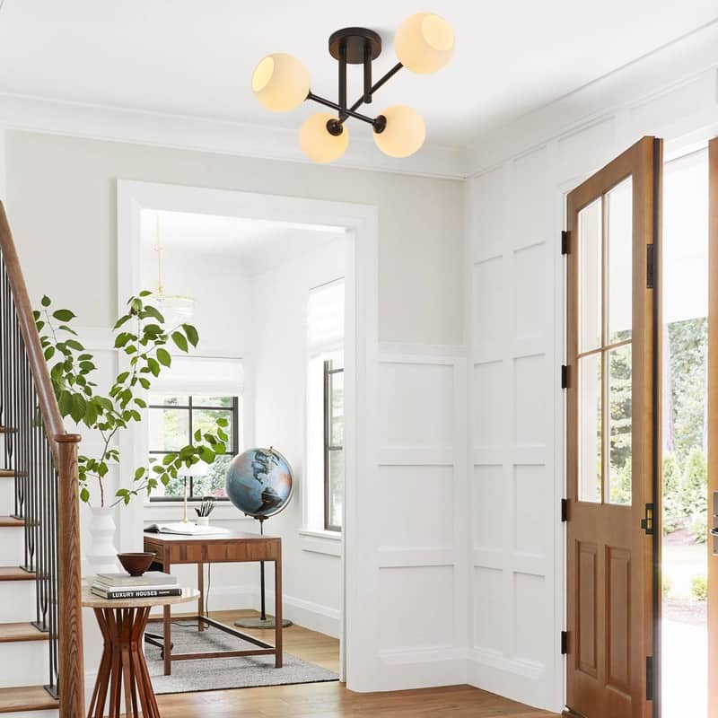 KAWOTI 4-light Modern Semi-flush Mount with Frosted White Ribbed Glass Shade - L23" * W18" * H9.63"
