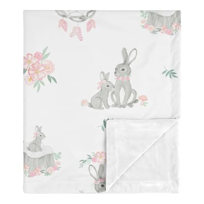 Woodland Bunny Collection Girl Baby Receiving Security Swaddle Blanket - Blush Pink and Grey Boho Floral Watercolor Rose Flower