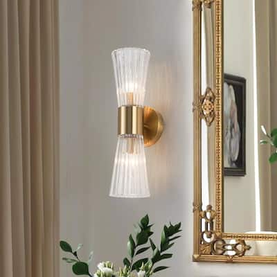 Hourglass Clear Ribbed Glass Up Down Dimmable Vanity Wall Light