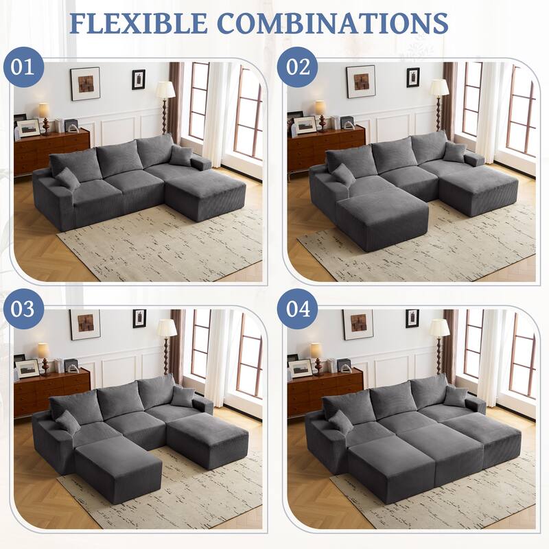 110" Corduroy L-Shaped Sectional Sofa, 3-Seater Cloud Couch with Chaise, Modular Deep Seat Upholstered Couches for Living Room